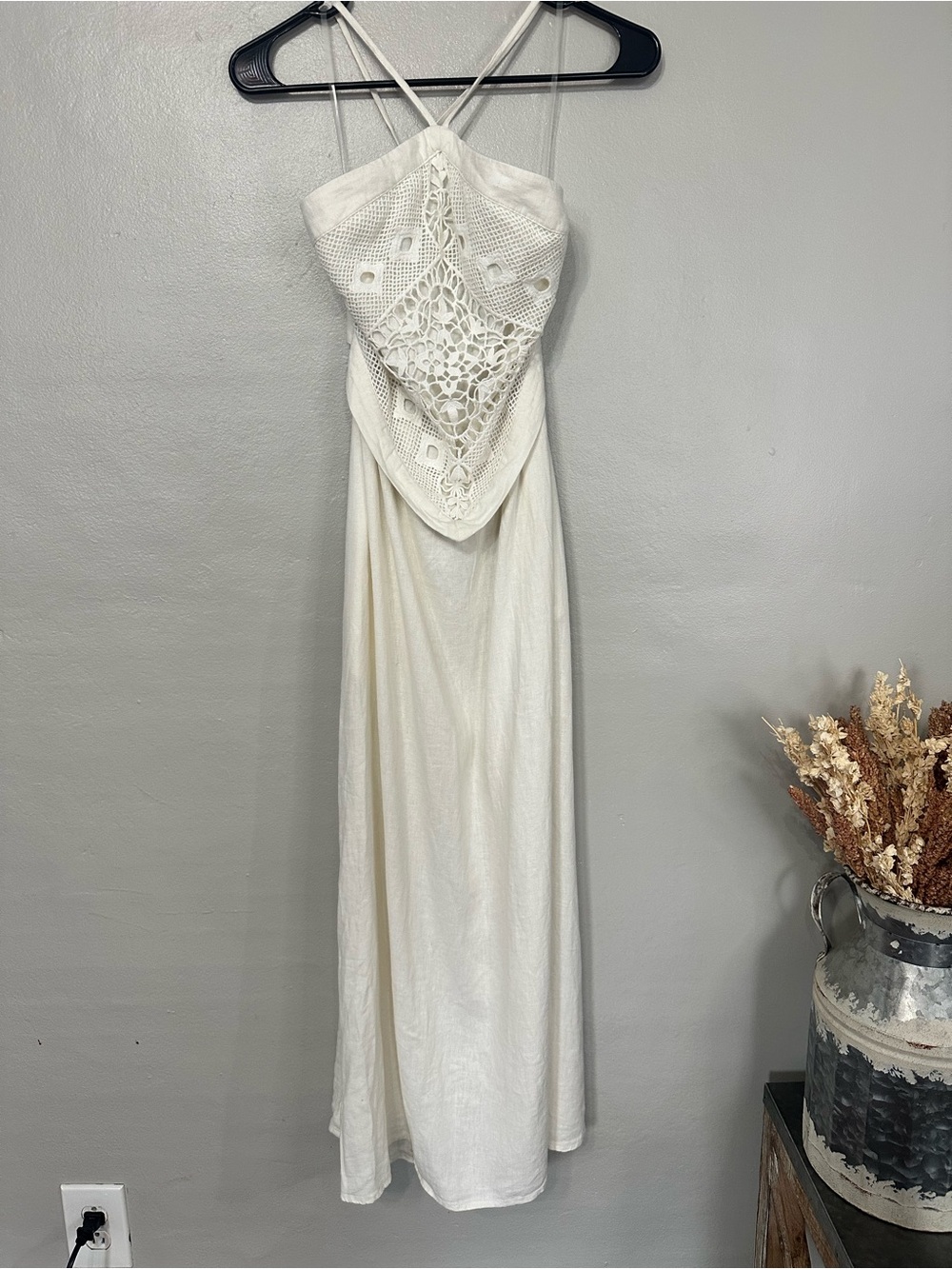 New Day Cream Halter Maxi Dress with Crochet Bodice NWT XS